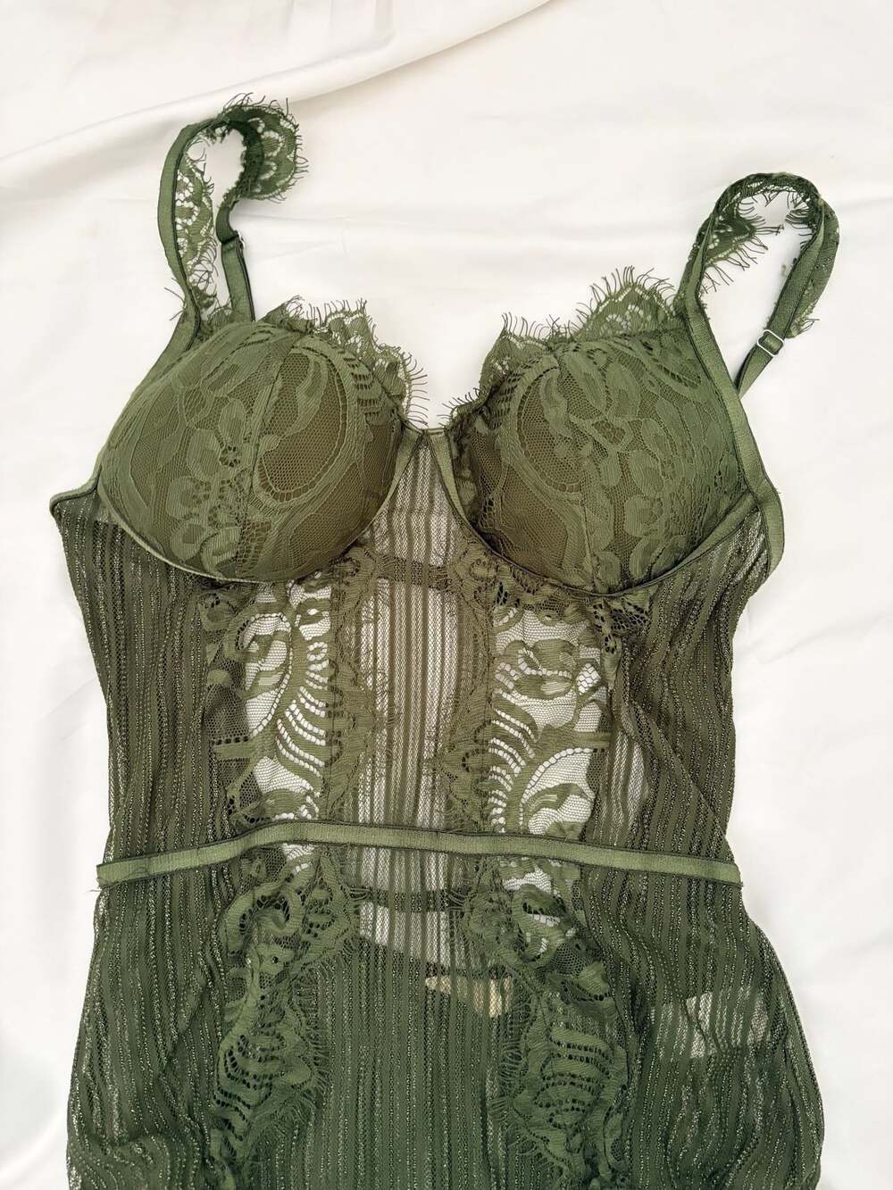 Chocolate USA Green Lace Underwire Bustier Bodysuit Size S - Picture 3 of 8